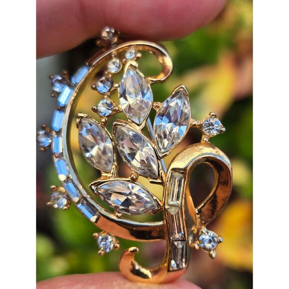 Vtg 50s Trifari Alfred Philippe Clear Rhinestone Ribbon Brooch Pat Pending 1.5" - Picture 7 of 9